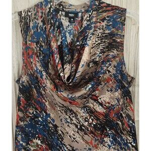Multicolor Abstract Print Cowl Neck Sleeveless Blouse Chic Office Workwear - Med